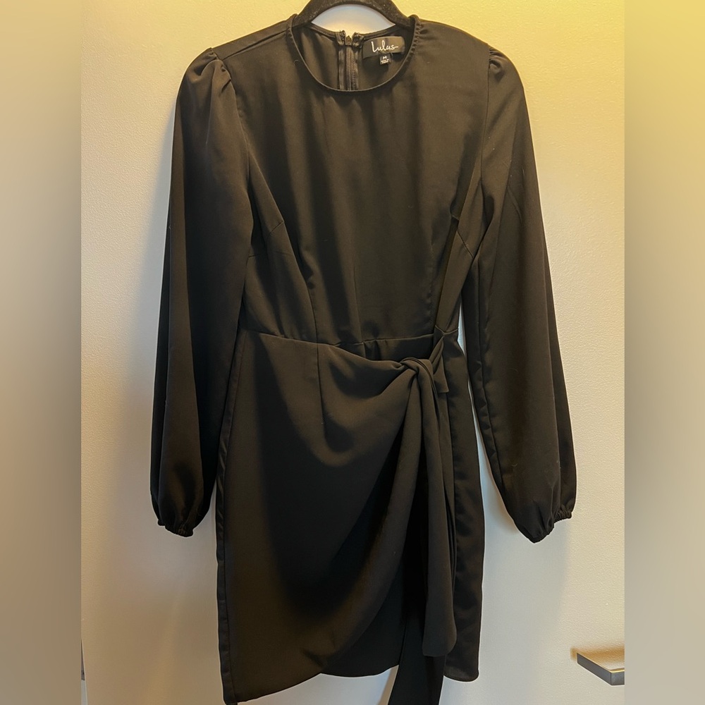 Lulu's Black Long-Sleeve Wrap Dress